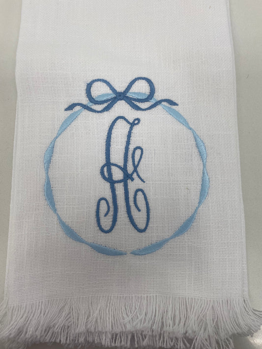 Blue Bow Initial Fringe Tea Towel