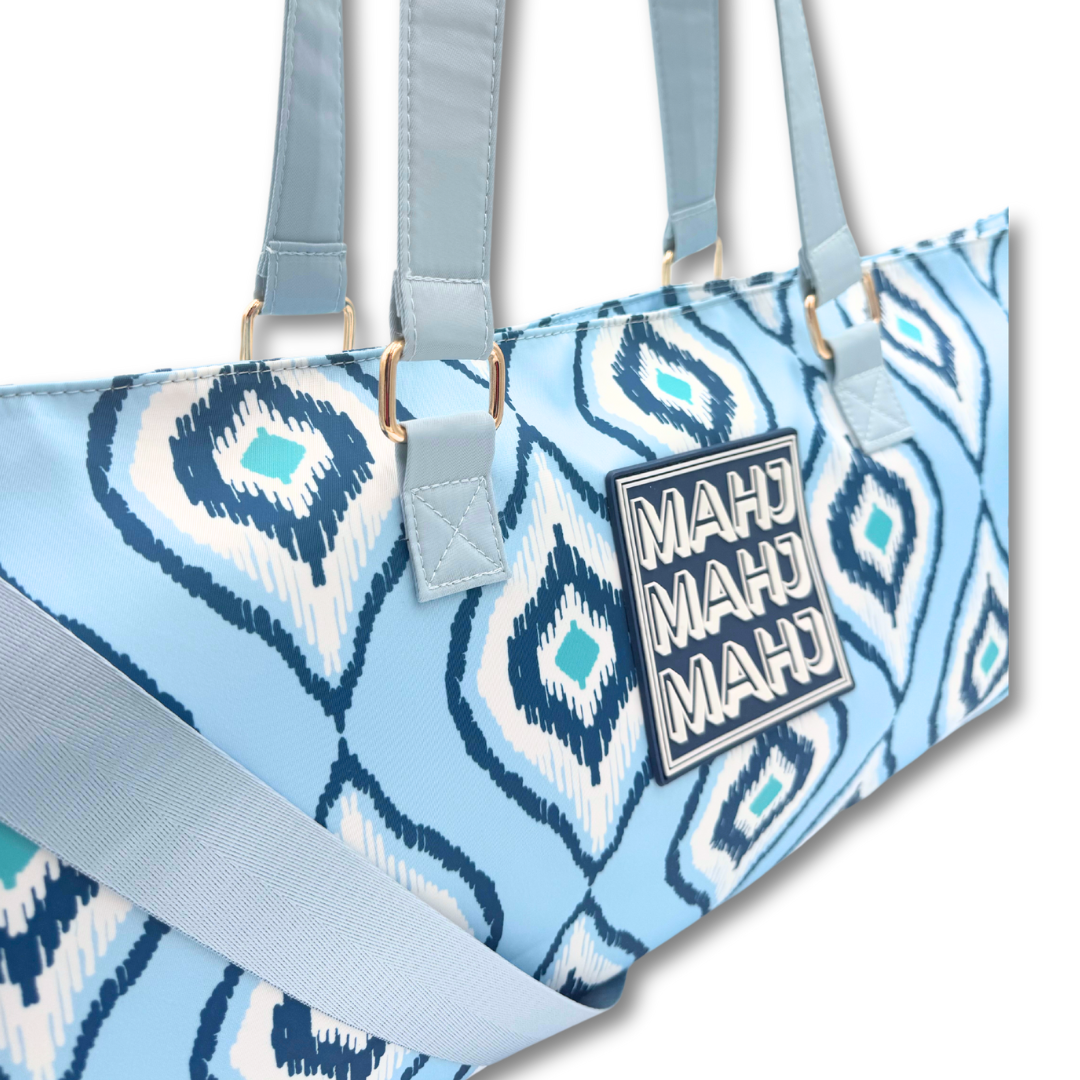 Premium Mahjong Tote Bag | Zipper, Perfect Width and Height | Carry All your Mah Jongg Accessories: Stripes- Green & Blue Tote Bag