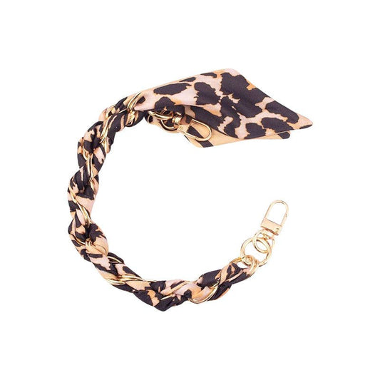 Gold Phone Chain with Scarf Leopard - Short: Brown