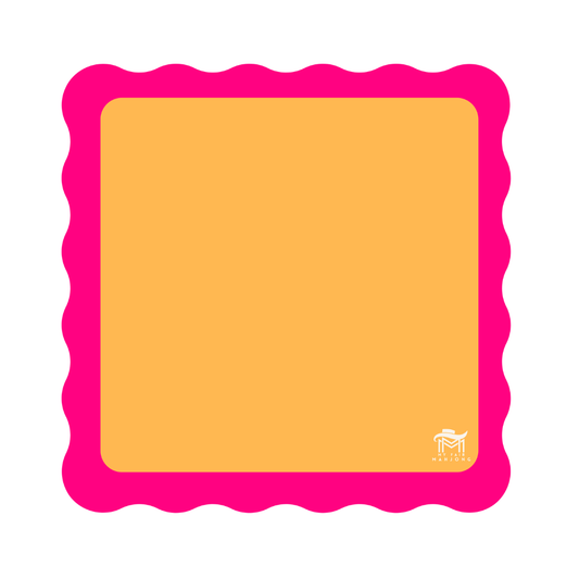 Scalloped Mahjong Mat |  Bright Colors  |  31" x 31": Orange Center- Pink Scallop