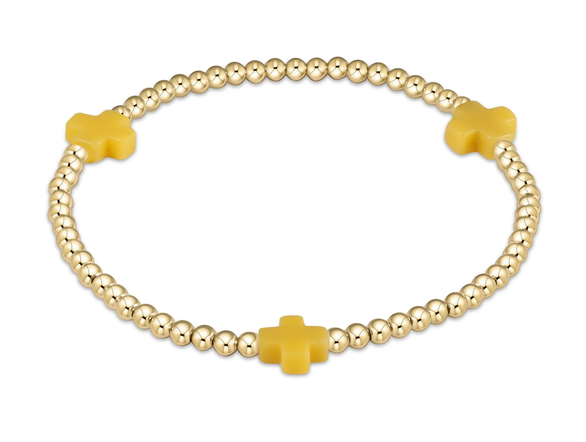 Signature Cross Gold 3mm Bead Bracelet- Canary