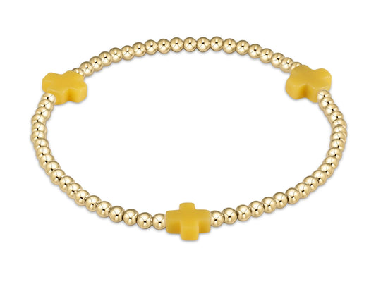 Signature Cross Gold 3mm Bead Bracelet- Canary