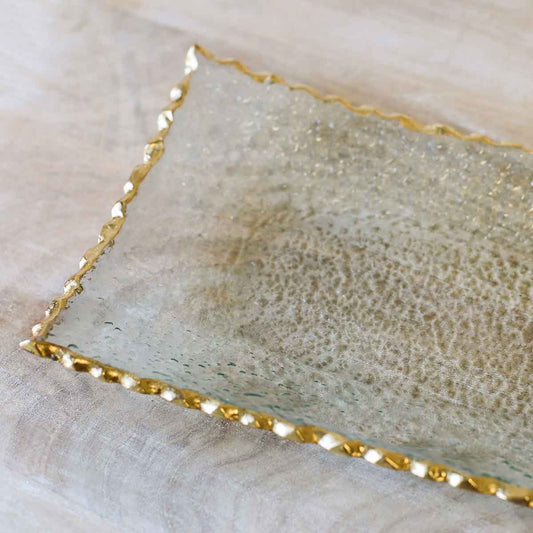 Fairbanks Rectangle Platter   Clear/Gold   18.75x2x7.5