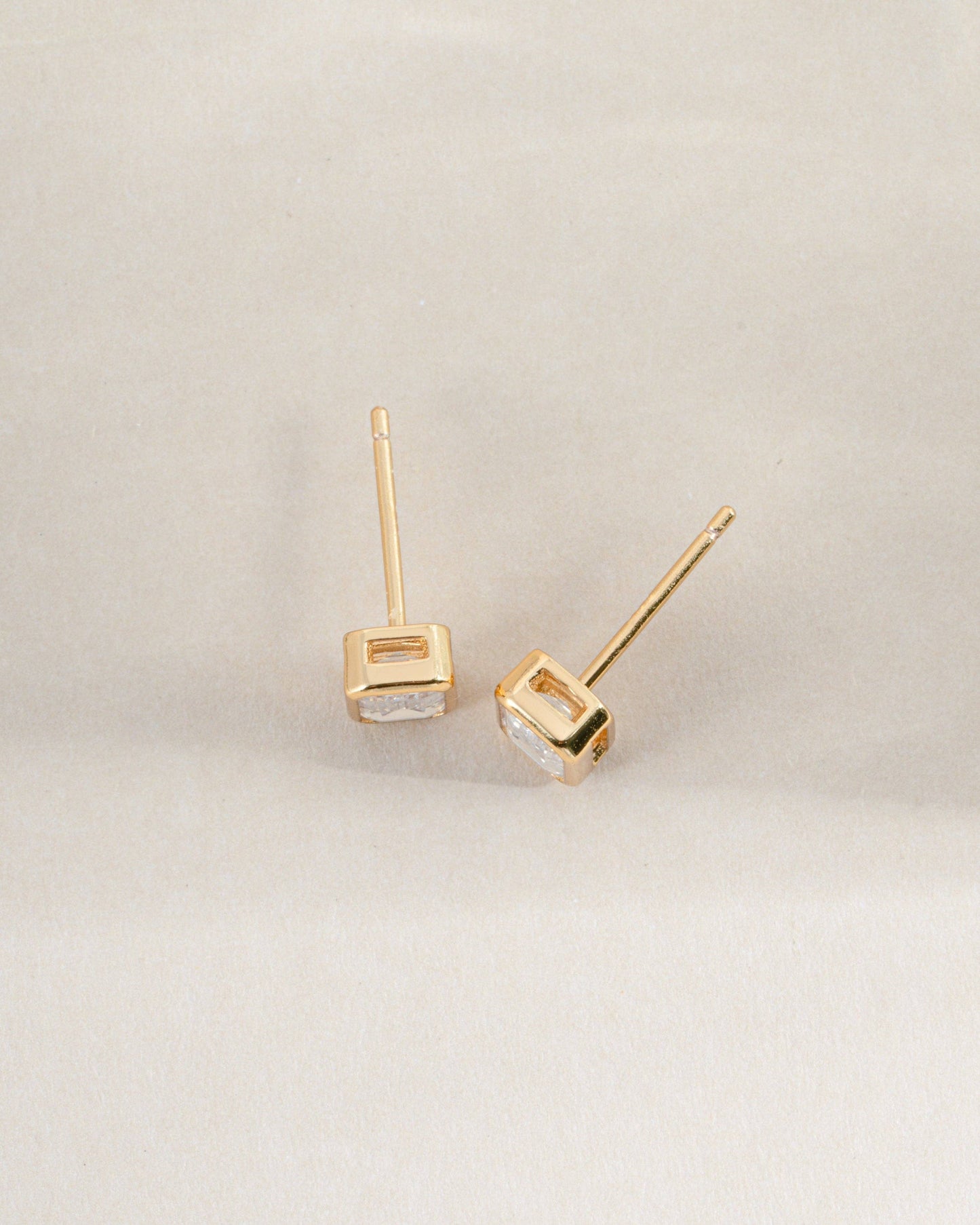 Emerald Cut Stud Earrings: Gold