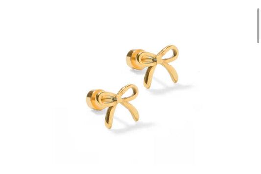 Screwback Stud Earrings - Sadie Bow Gold