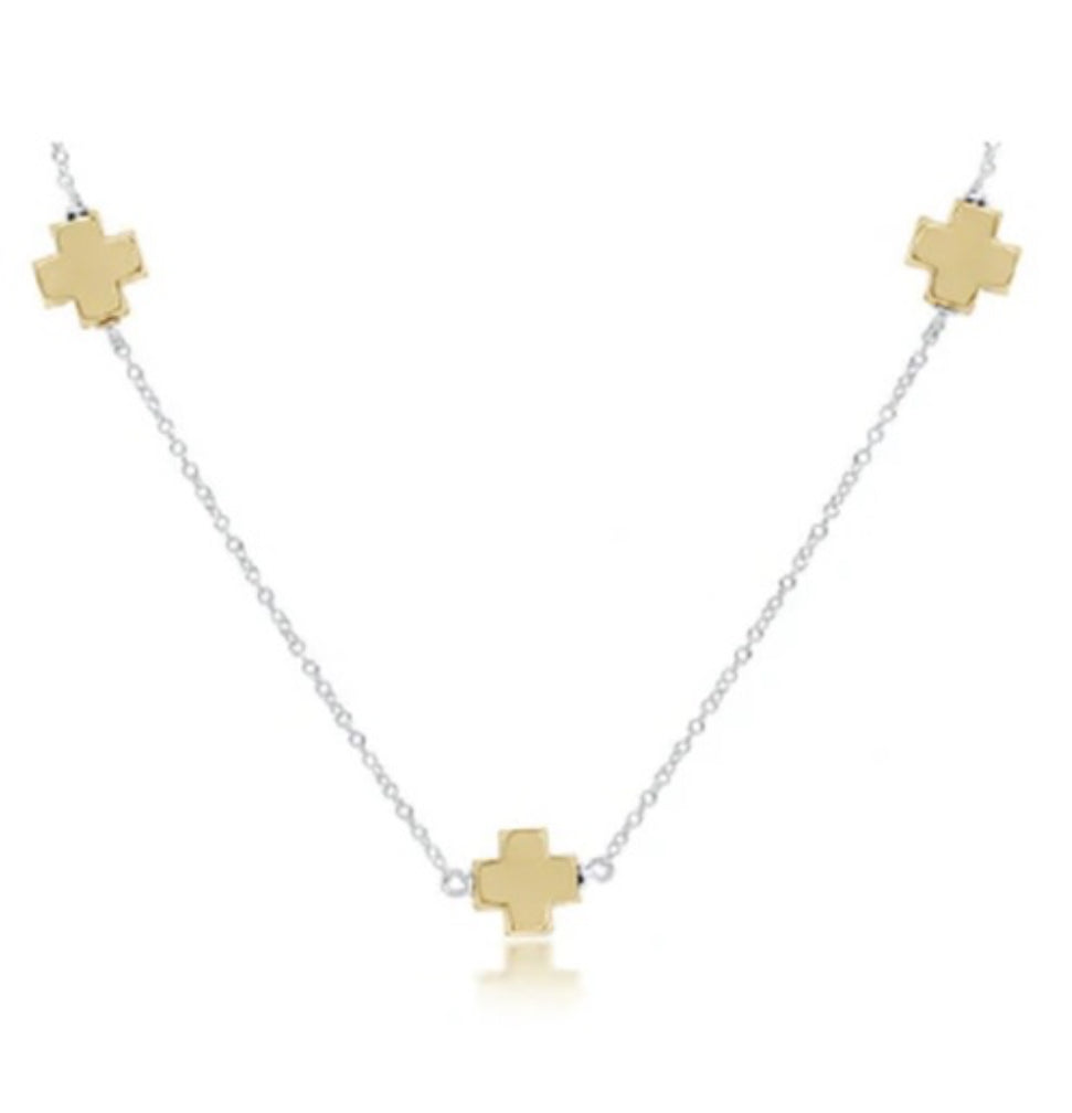 17” Choker Simplicity Chain Mixed Metal - Signature Cross Gold
