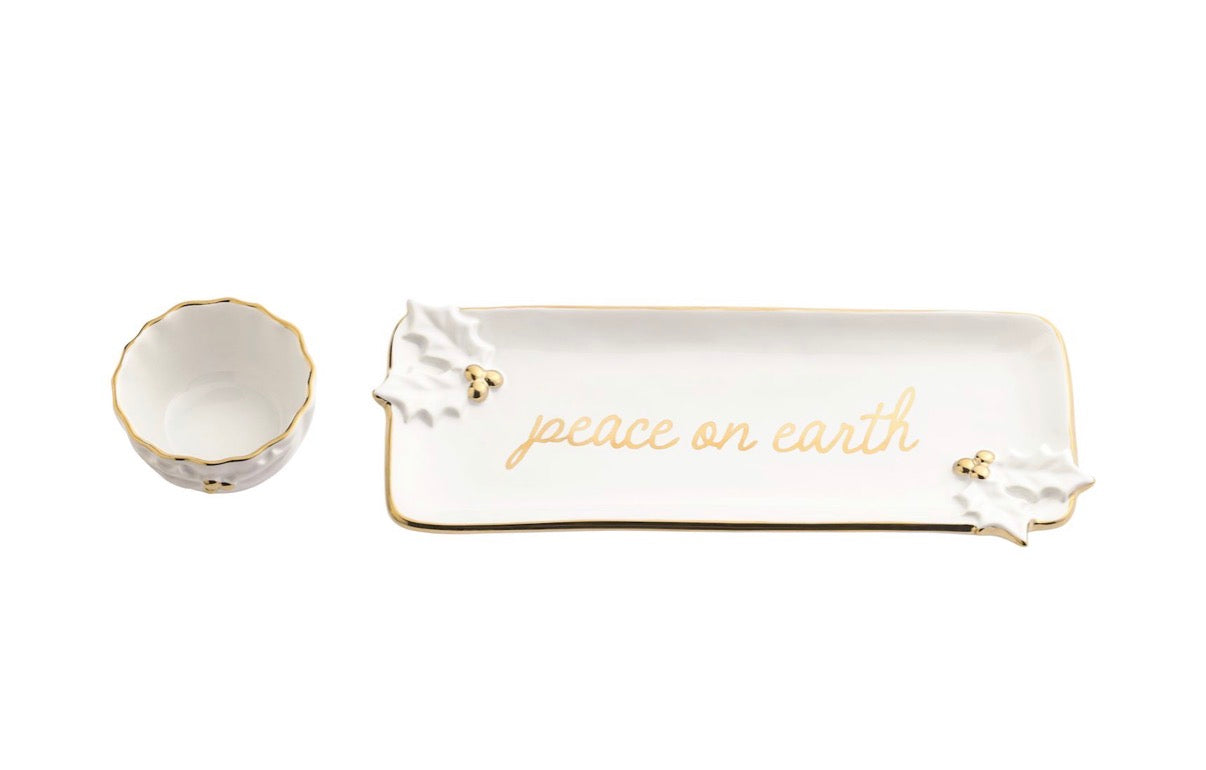 GOLD HOLLY TRAY & TIDBIT SET