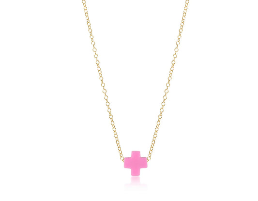 16” Necklace Gold Signature Cross- Bright Pink