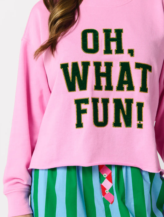 "Oh What Fun" Lounge Sweatshirt, Candy Pink