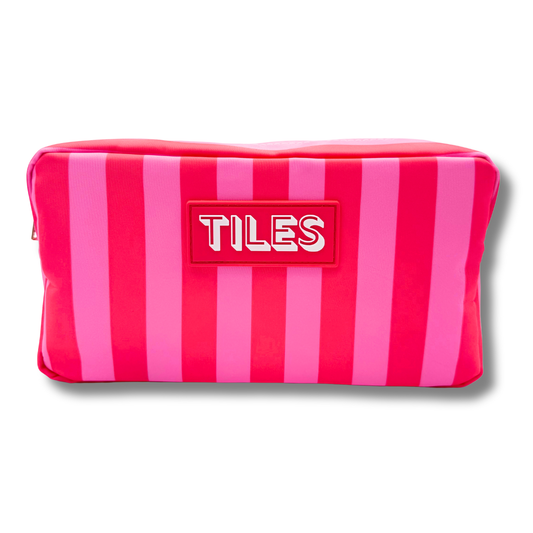 Premium Mahjong Tile Bags  |  Fits Most Large Tile Sets  : Stripes- Pink & Red Tile Bag