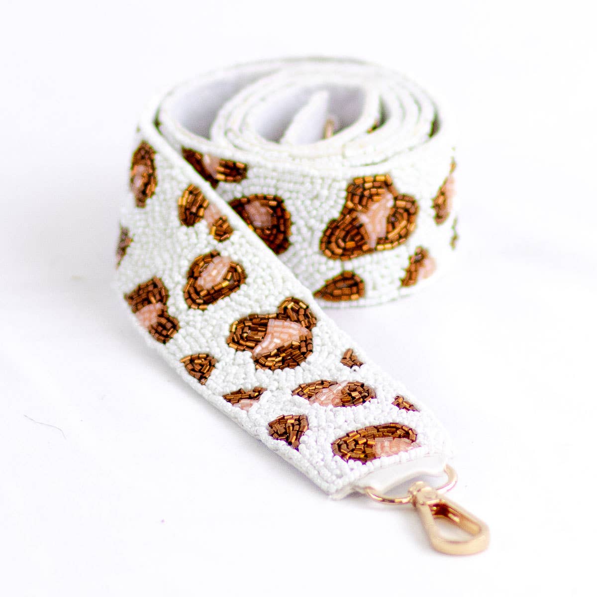 Leopard Beaded Purse Strap   White/Copper/Pink   44"