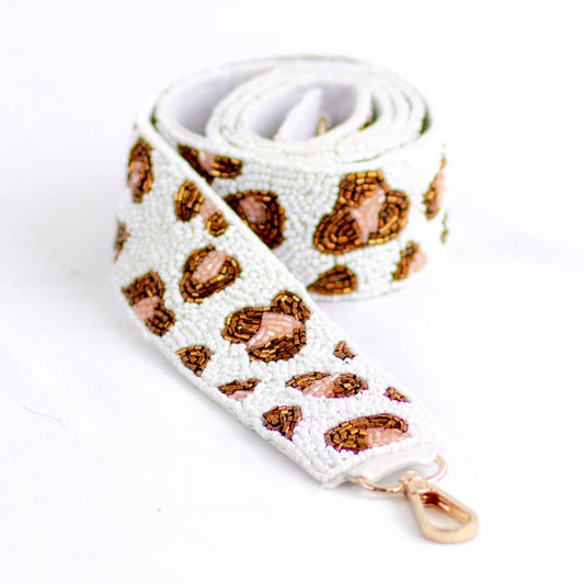 Leopard Beaded Purse Strap White/Copper/Pink 44"