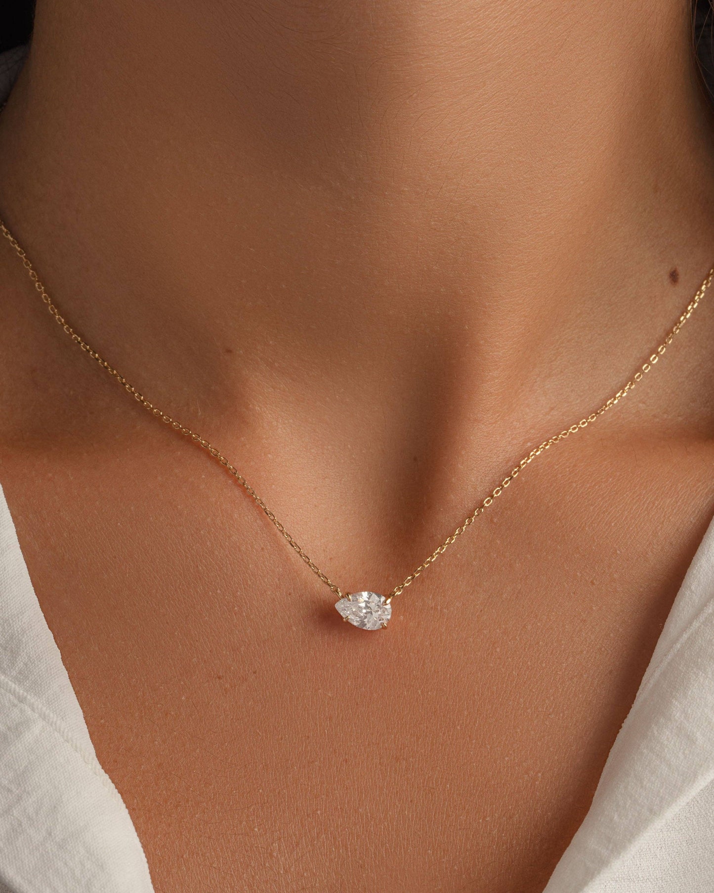 Sideways Pear Necklace: Gold