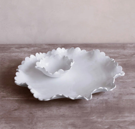 VIDA Colette Round Platter with Mini Dip Bowl (White)
