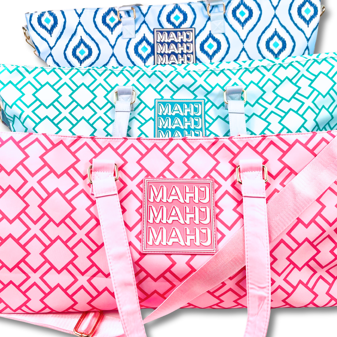Premium Mahjong Tote Bag | Zipper, Perfect Width and Height | Carry All your Mah Jongg Accessories: Stripes- Green & Blue Tote Bag
