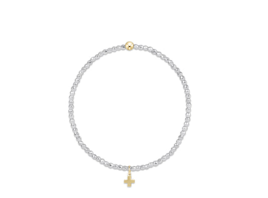 Bright Silver Faceted Hematite 2mm Bead Bracelet - Signature Cross Gold Charm