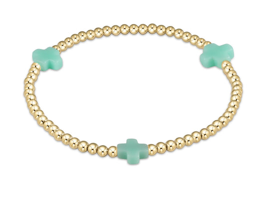 Signature Cross Gold 3mm Bead Bracelet- Mint
