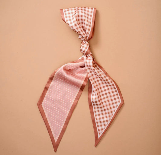 Twirl & Tie Scarf Accessory- Gingham Tan