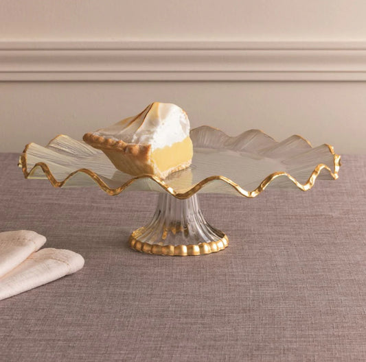 Glass and Gold Ruffle Pedestal Cake Stand