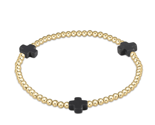Signature Cross Gold 3mm Bead Bracelet- Onyx