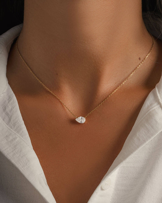 Sideways Pear Necklace: Gold