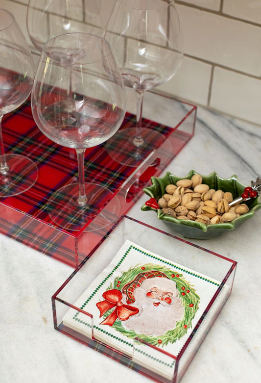 SANTA NAPKIN & TARTAN CADDY SET