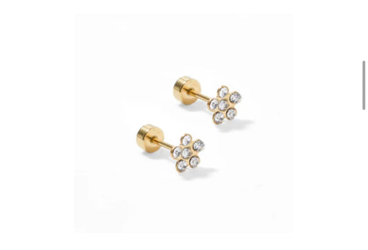 Screwback Stud Earrings - Lyla Flower Clear