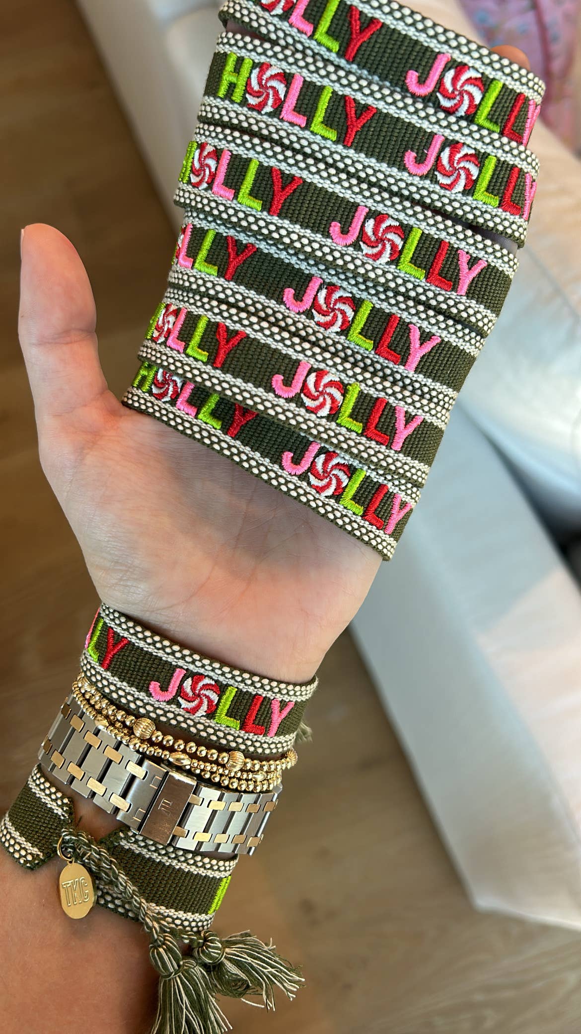 Holly jolly Christmas tassel bracelet accessory