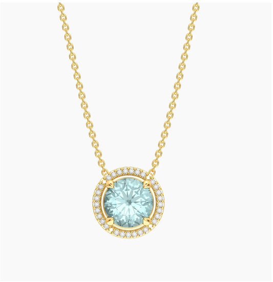 Aquamarine Birthstone Pendant Necklace (March)