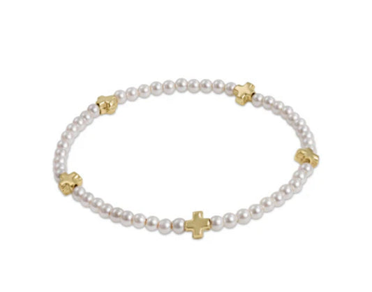 Signature Cross Small Pearl Pattern 3mm Bead Bracelet- Pearl