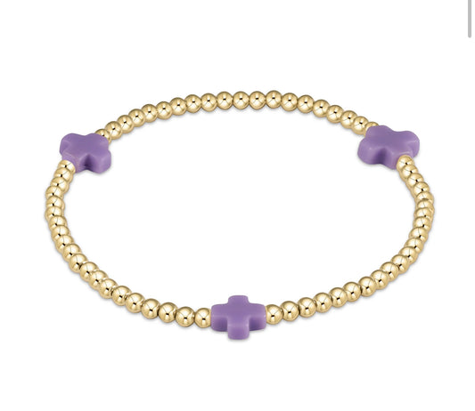 Signature Cross Gold 3mm Bead Bracelet- Purple