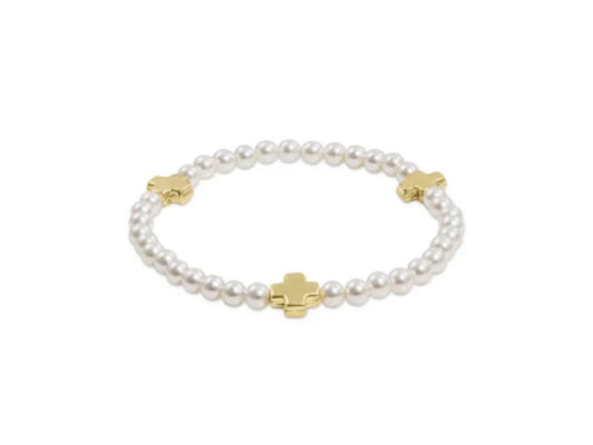 EXTENDS - SIGNATURE CROSS PEARL PATTERN 4MM BEAD BRACELET - GOLD