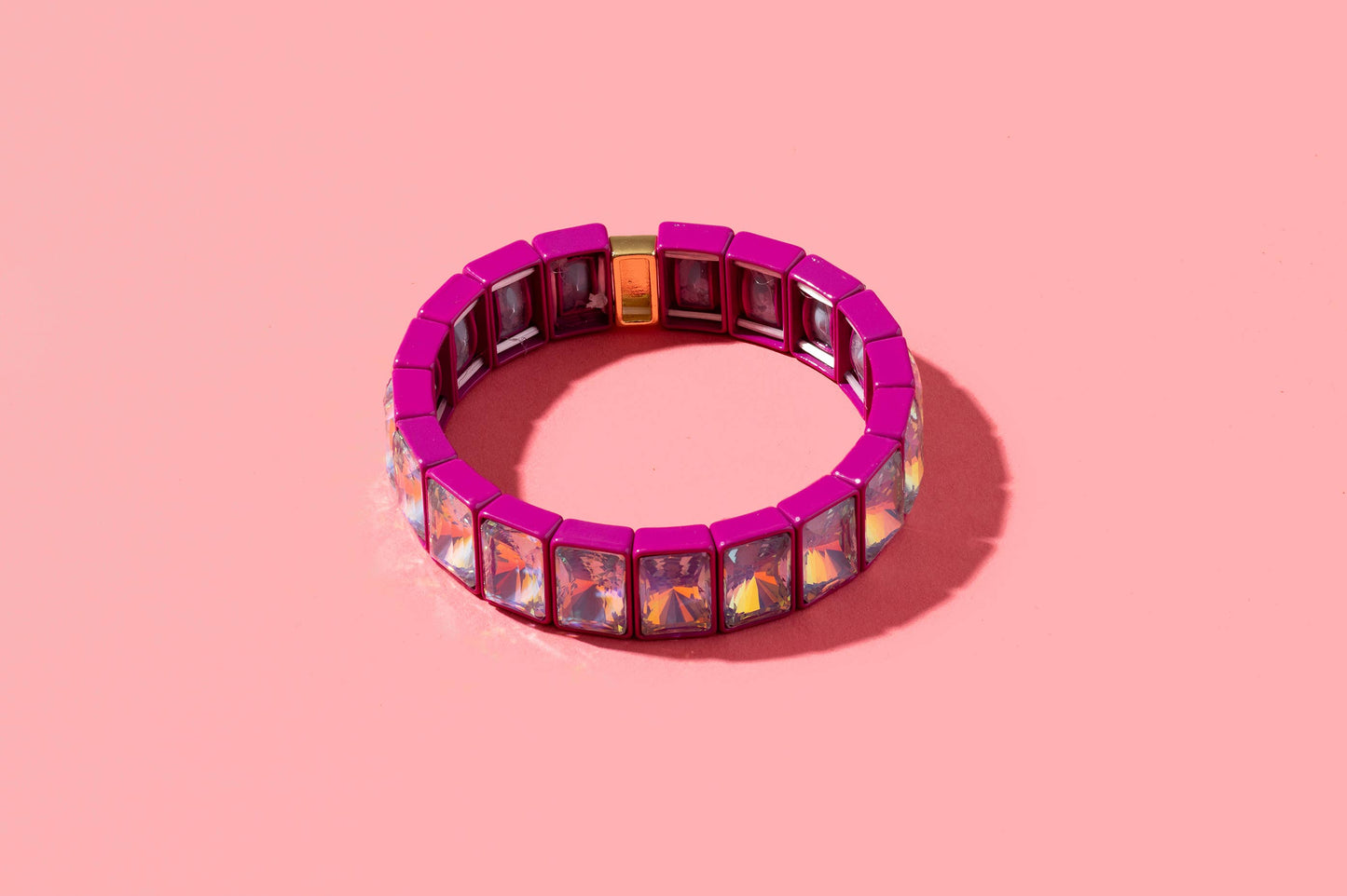 Enamel Stretch Bracelet - Dark Brown w/ Large Rectangle Stones - Layla