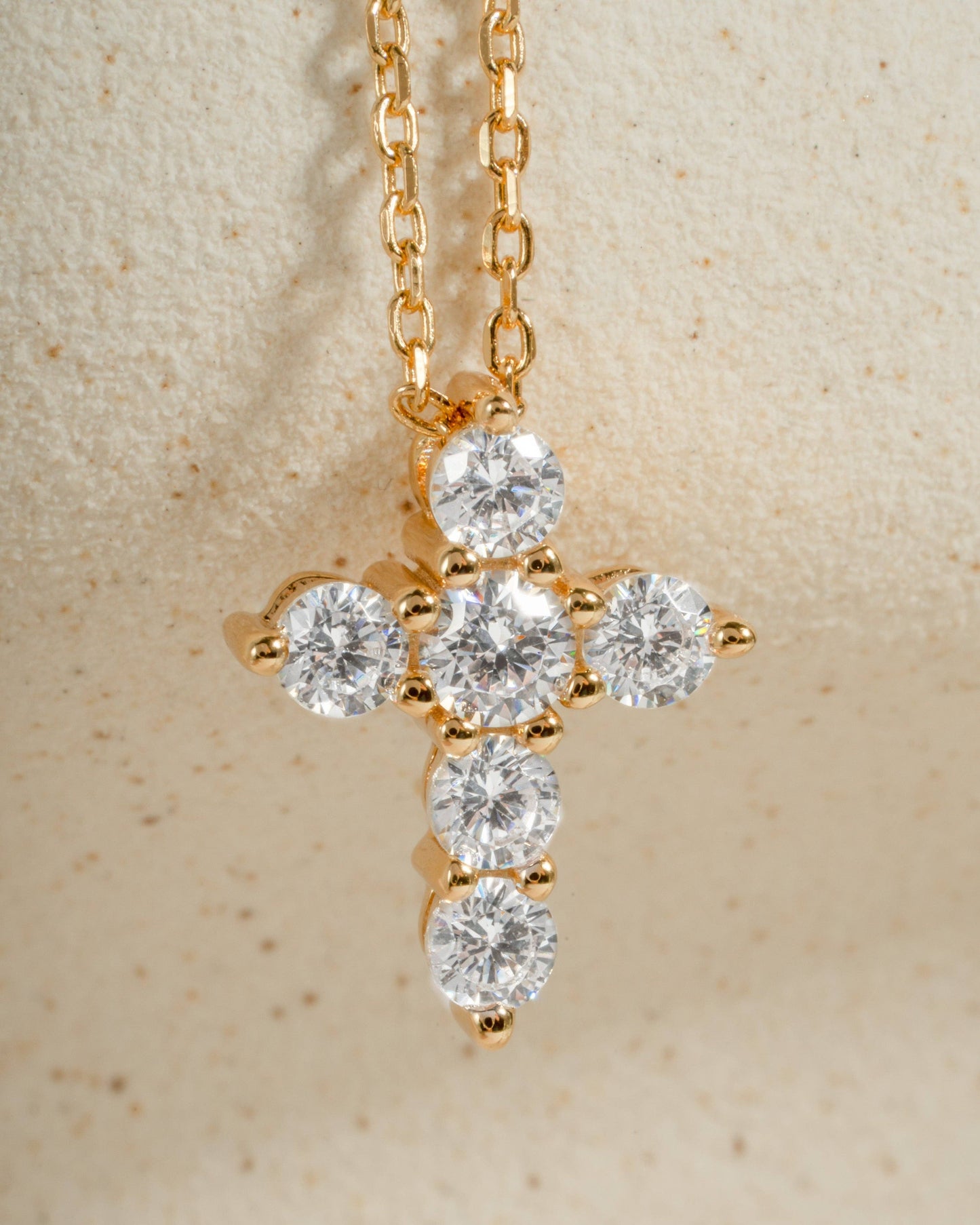 Small Studded Cross Necklace: Gold
