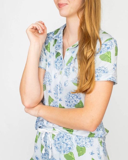 Hydrangea Short Sleeve Button Up Sleep Shirt Illusion/Blue/Green -Asst.: Large