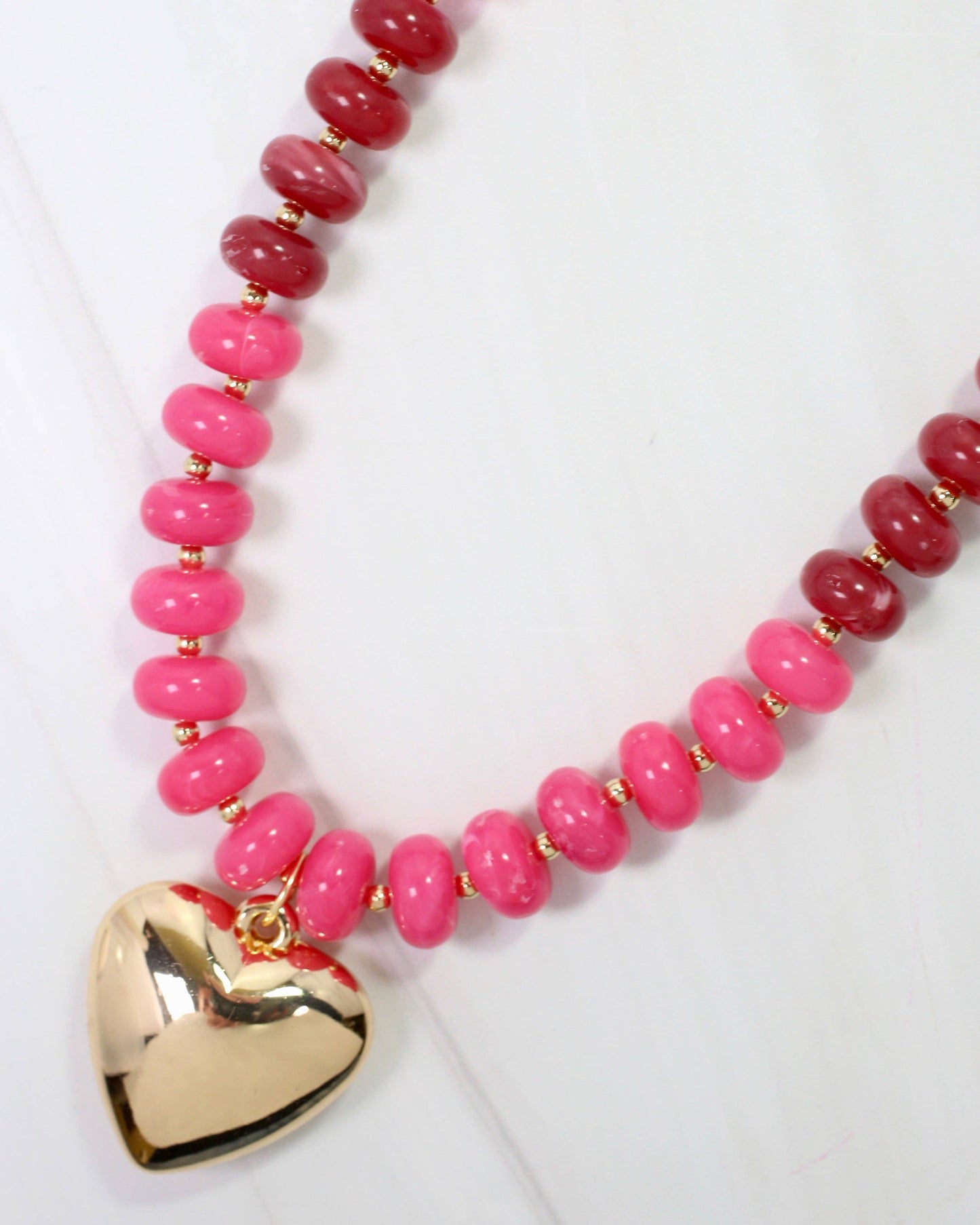 Belmont Stone Beaded Heart Necklace Pink: Default