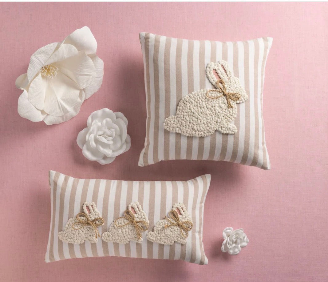 Tan Stripe Embroidered Easter Bunny Pillows