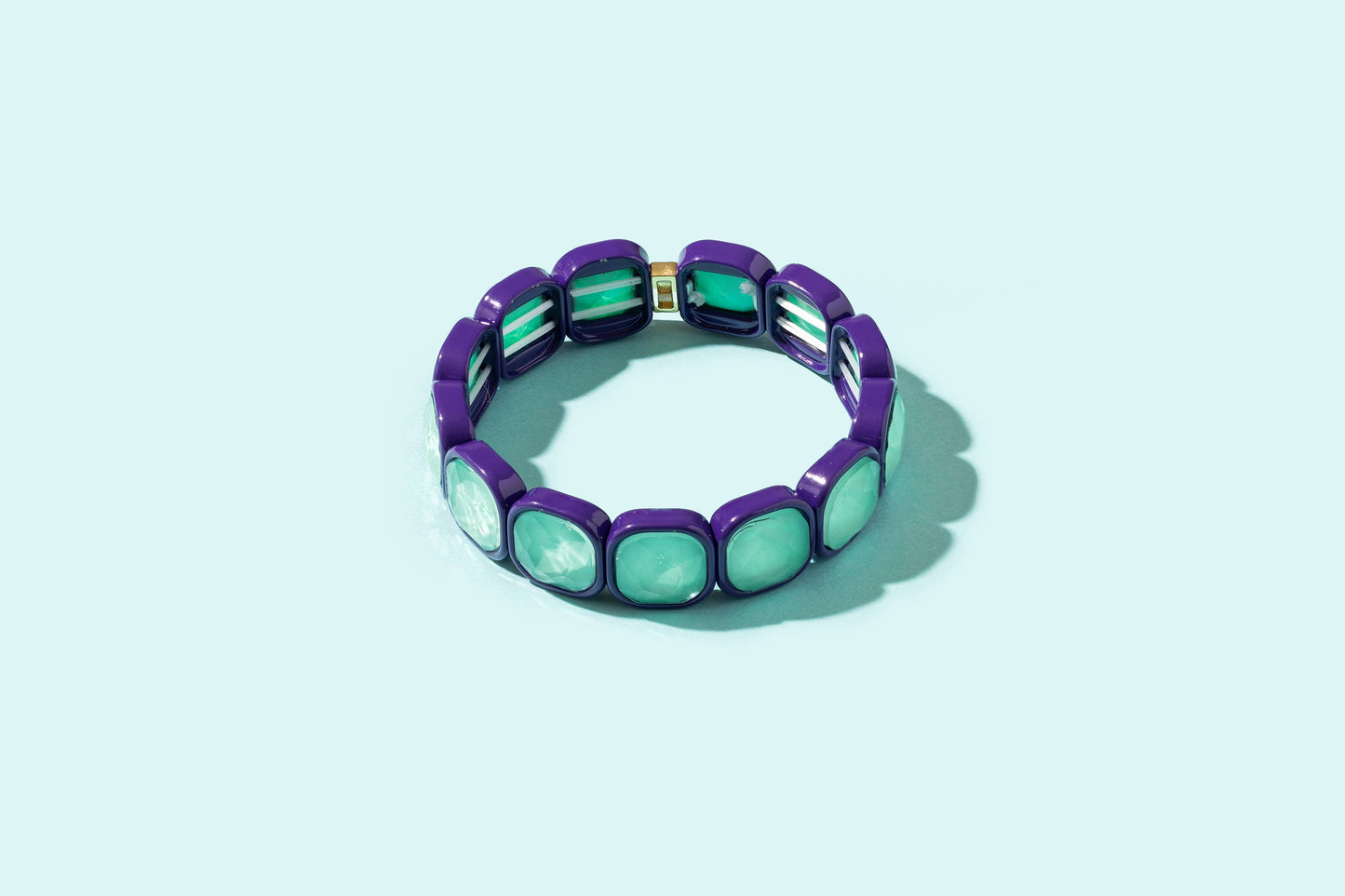 Enamel Stretch Bracelet - Green w/ Colorful Circle Stones - Zoe