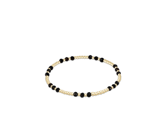 Gemstone Gold Joy Pattern 3mm Bead Bracelet- Faceted Onyx