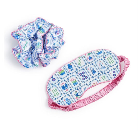 Pagoda Party Mahjong Sleep Mask and Ruffle Scrunchie Set