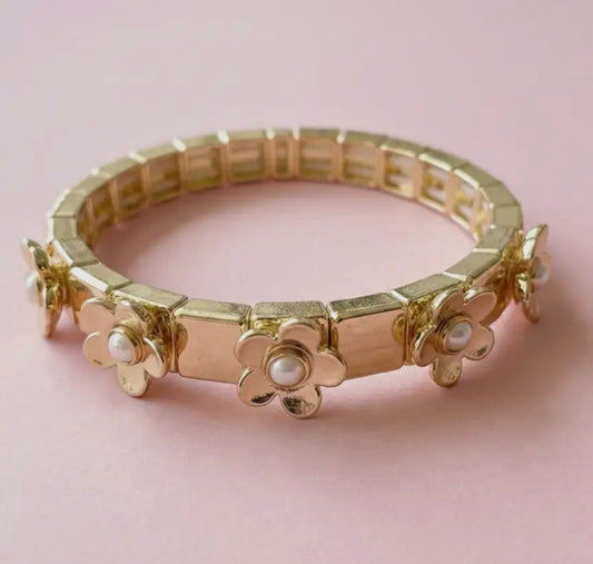 Floral Enamel Stretch Bracelet - Poppy