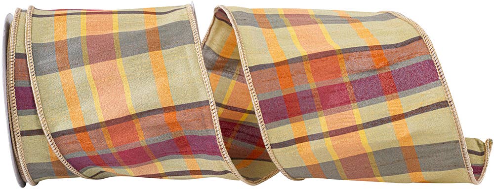 Plaid Barry Tierra Dupioni Wired Edge, Tan, 4 In, 10 Yards