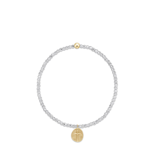 Bright Silver Faceted Hematite 2mm Bead Bracelet - Inspire Small Gold Charm