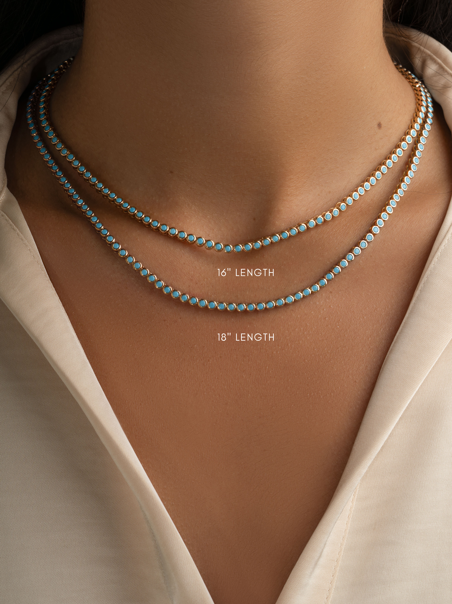 Round Turquoise Tennis Necklace: Gold / 16"