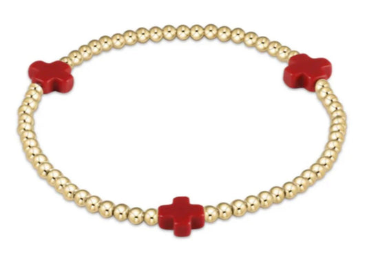 Egirl Signature Cross Gold Pattern 3mm Bead Bracelet- Red