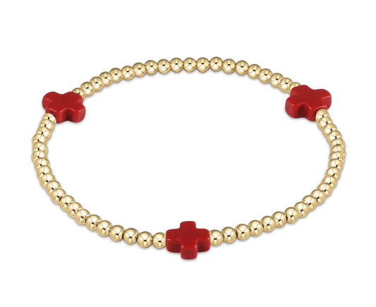 Signature Cross Gold Pattern 3mm Bead Bracelet- Red