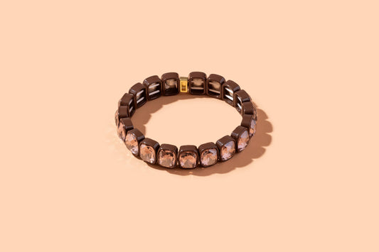Enamel Stretch Bracelet - Dark Brown w/ Large Rectangle Stones - Layla