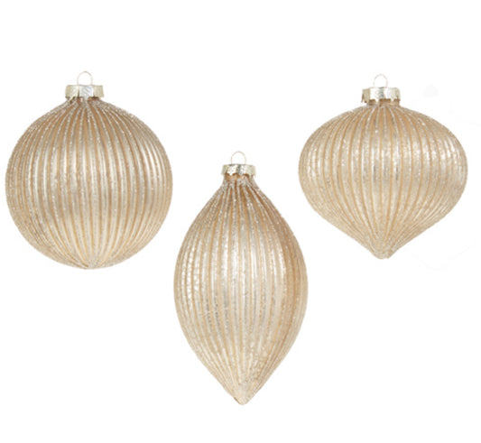 4" Champagne Glitter Ribbed Ornament