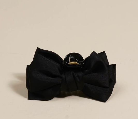 Black Mini Satin Bow Claw Clip