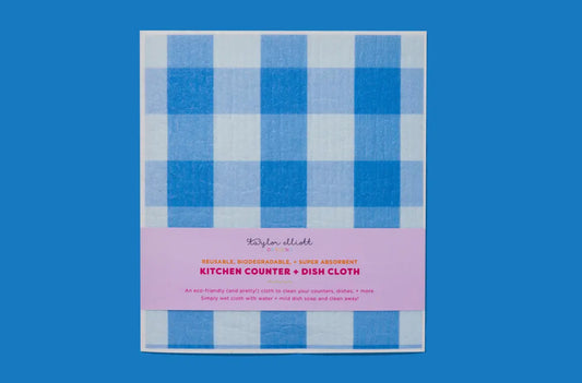 Blue Gingham Biodegradable Dish Cloth